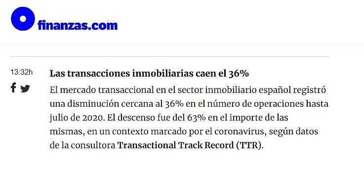 Las transacciones inmobiliarias caen el 36%